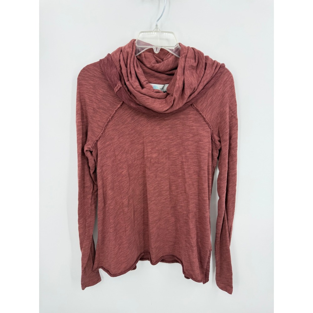 FP Beach Free People cocoon Cowl Neck Top Womens‎ S Mauve Slub Knit Long Sleeve